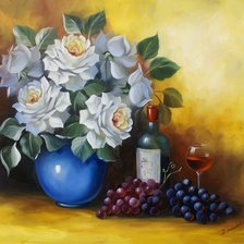 Схема вышивки «розы, вино и виноград»