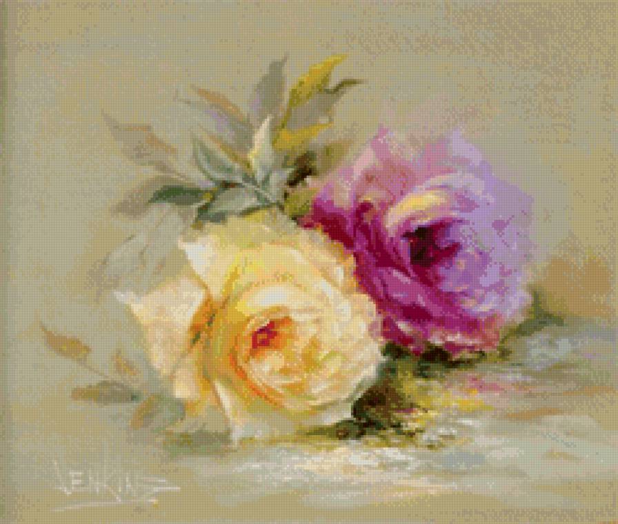 розы-1 - букет, ветка, розы, природа, ретро, цветы, цветок, акварель - предпросмотр