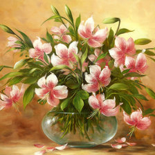 Схема вышивки «букет лилий в стеклянной вазе»