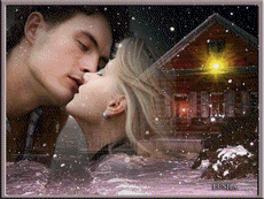 Поцелуй - он и она, ночь рождество, двое - предпросмотр