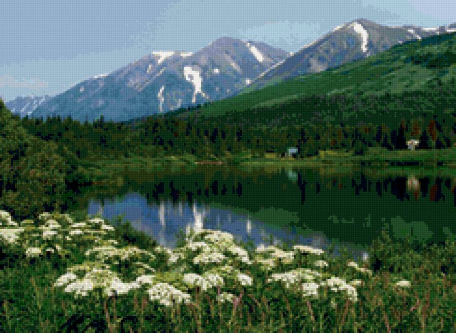 горное наст роение - пейзаж, горы, природа. река. цветы - предпросмотр