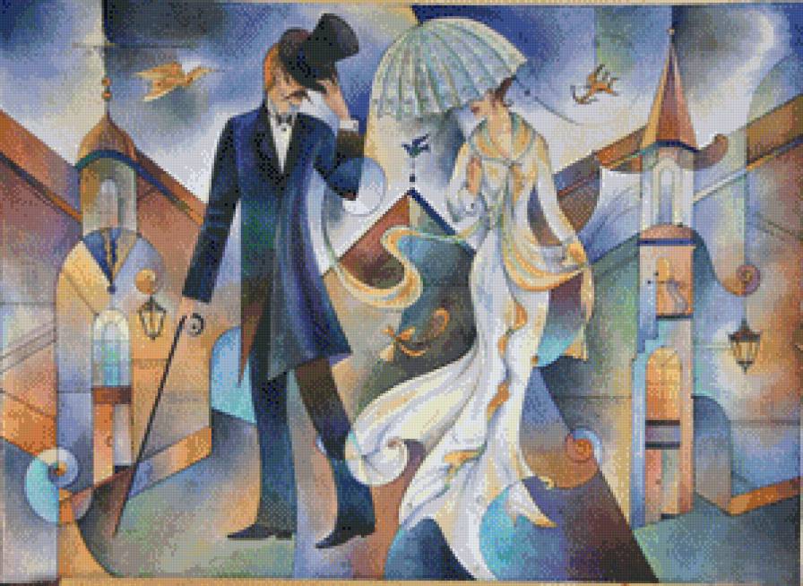 городской роман - пейзаж, девушка, город, мужчина, пара - предпросмотр