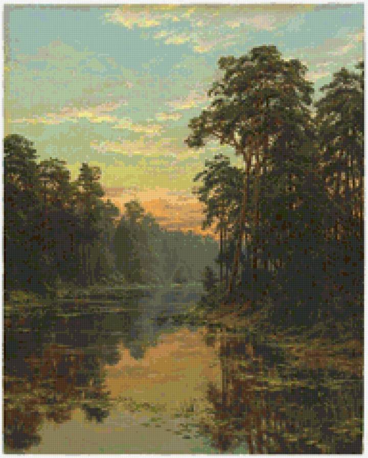 летний вечер - пейзаж, природа. сосны. водоем. закат, лето - предпросмотр