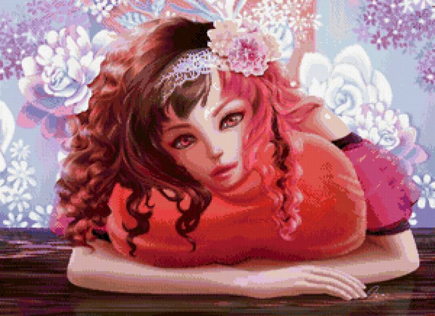 девушка с сердцем - портрет, цветы, сердце, девушка, арт, любовь, романтика - предпросмотр