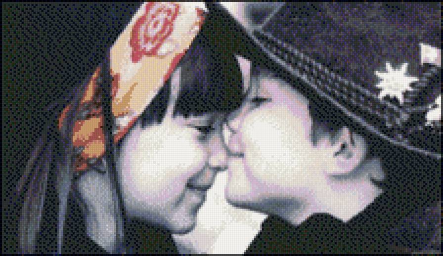 нежность - поцелуй, девочка, мальчик - предпросмотр