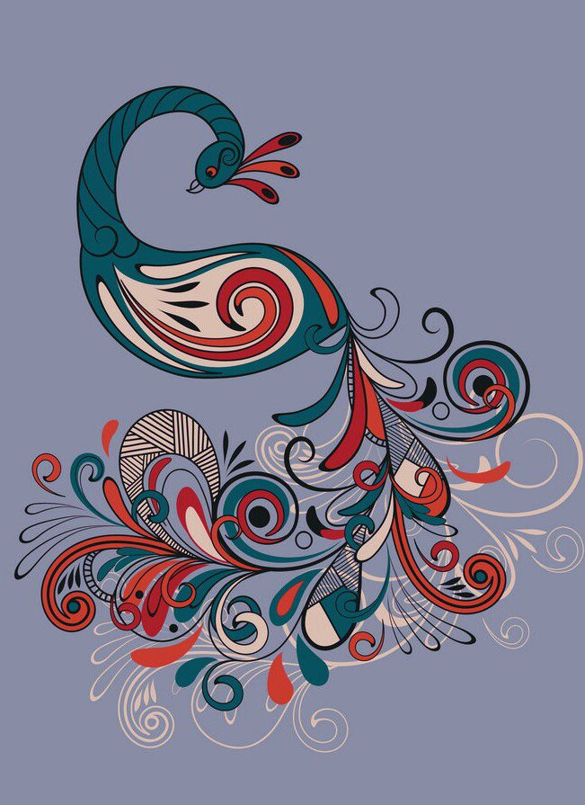 жар птица для голубой канвы - жар птица, рисунок, голубой, фиолетовый - оригинал