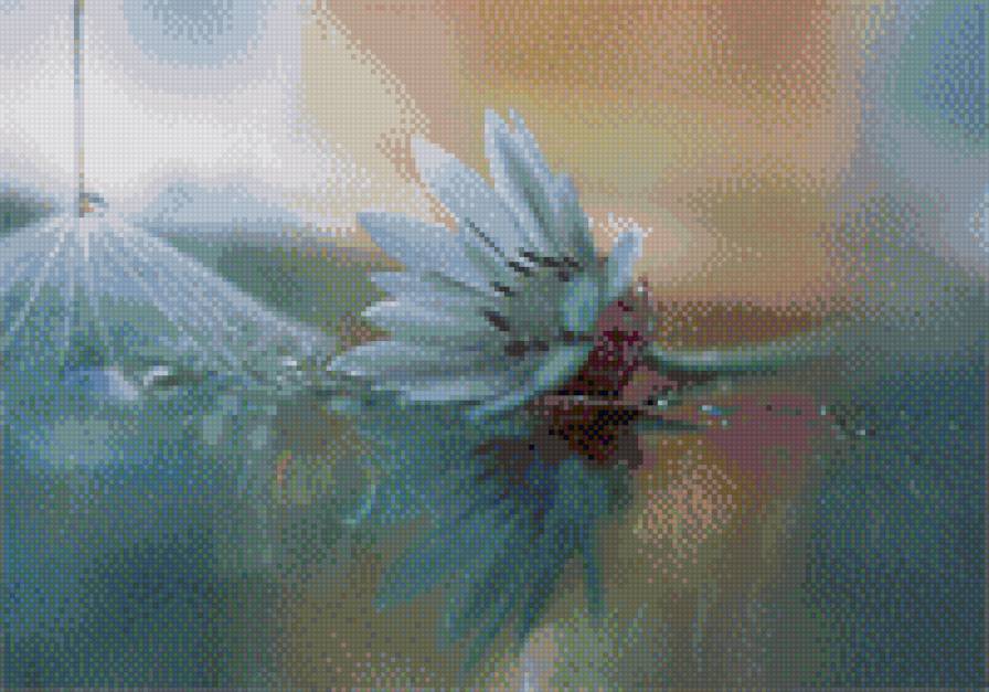 триптих п.часть нежность - одуванчик, цветок, голубой, роса - предпросмотр