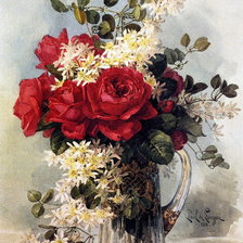 Схема вышивки «букет роз в стеклянном кувшине»