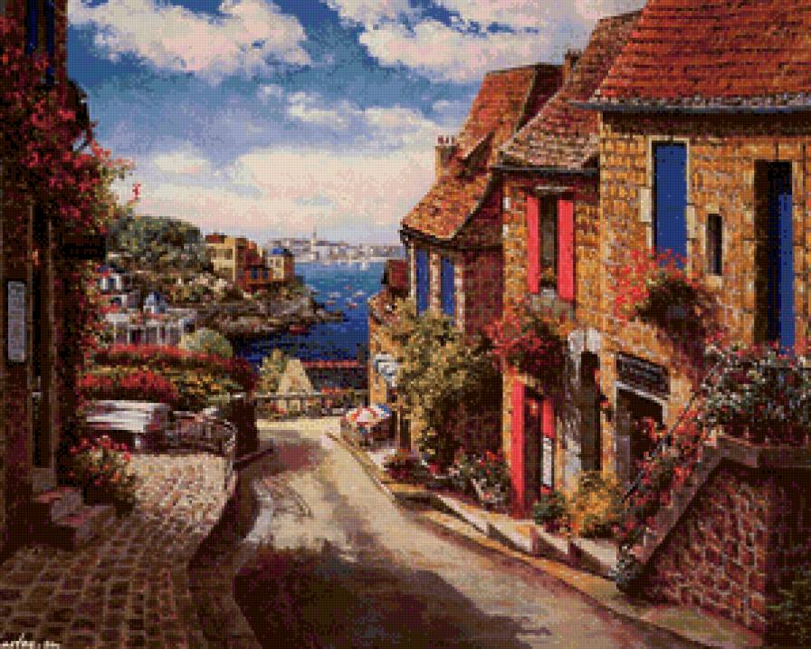 дорога к морю - лето, жара, горы, берег, море, природа, город, пейзаж, живопись - предпросмотр