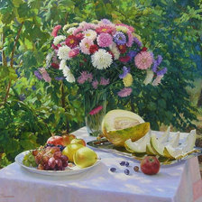 Схема вышивки «астры, дыни и фрукты в саду»