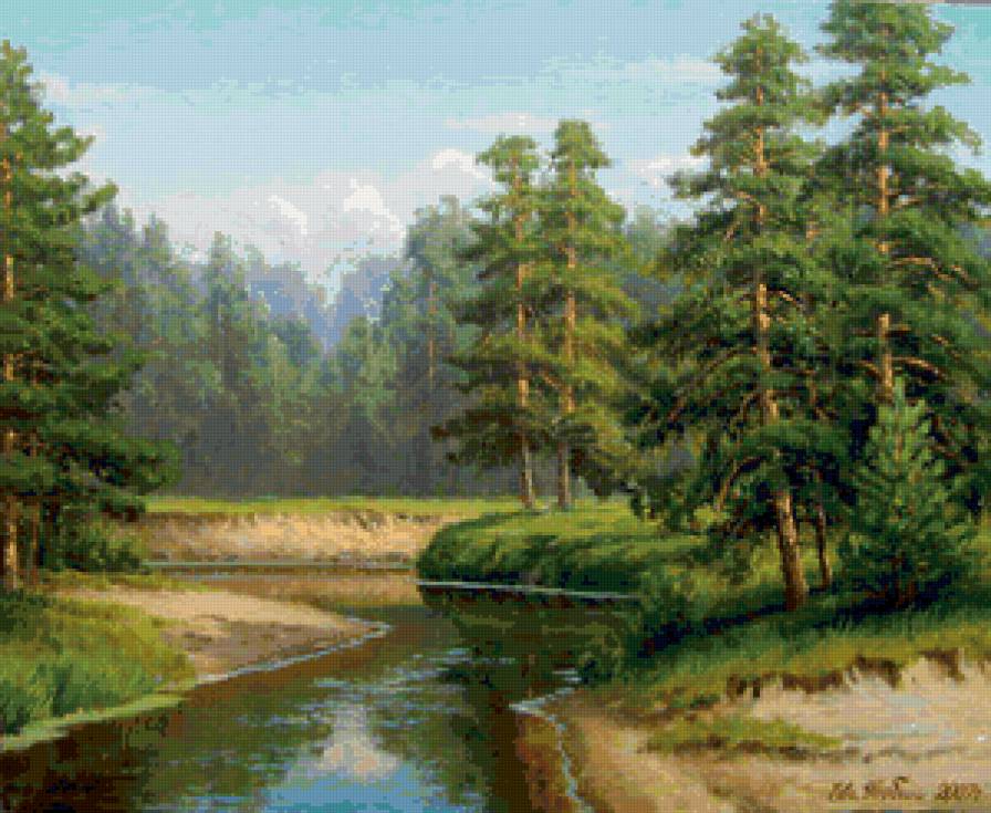 Еловые парочки - пейзаж. природа. ели. лес. речка - предпросмотр