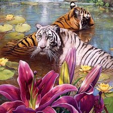 Схема вышивки «Купание тигров в Джунглях»