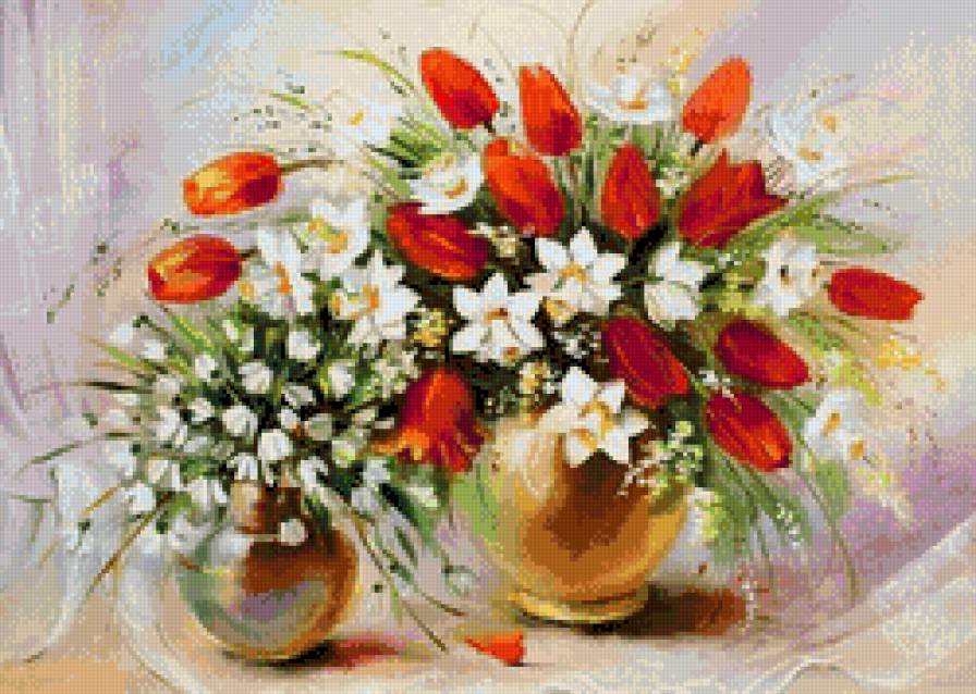 Весенний букет - тюльпаны, подснежники, нарциссы - предпросмотр