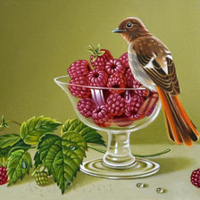 Схема вышивки «птичка и малина»