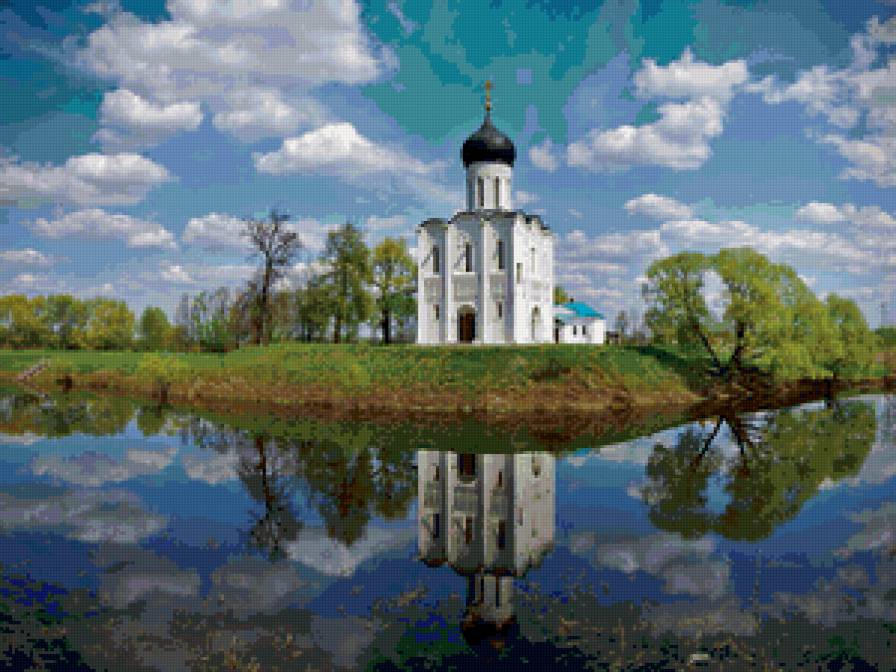 Храм на берегу реки - пейзаж. храм. река - предпросмотр