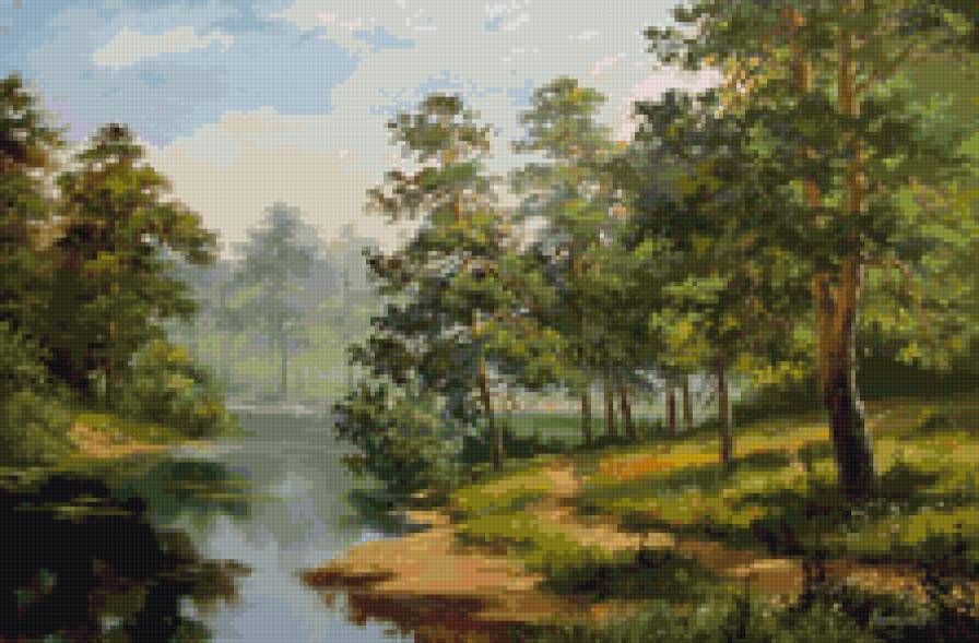 сосны на берегу реки - пейзаж, река, природа. сосны - предпросмотр