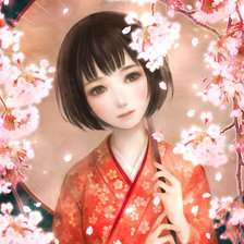 Схема вышивки «восточная девушка с зонтиком под сакурой»