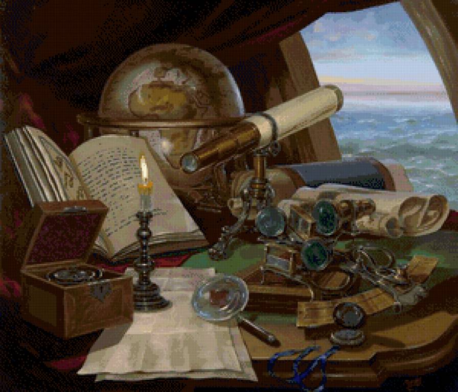 путишественнику - каюта, телескоп, глобус, море - предпросмотр