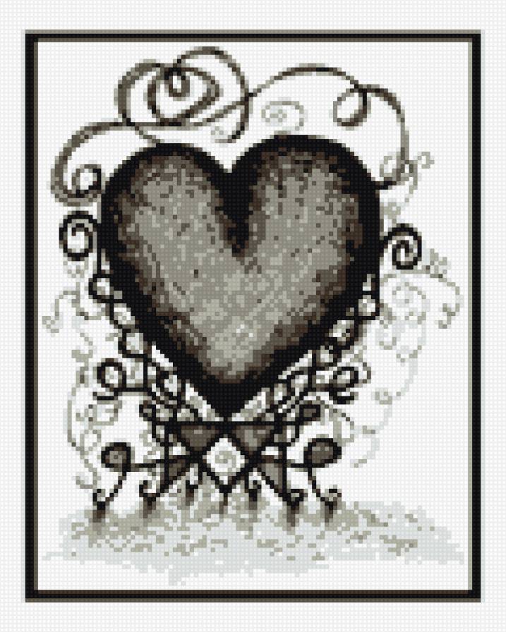 сердечко - монохром, вензель, сердце - предпросмотр