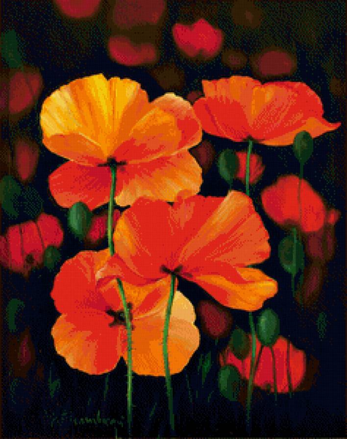 маки - панно, маки, букет, цветы, живопись, картина - предпросмотр