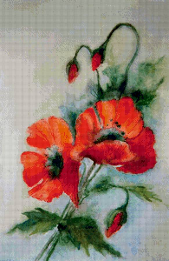 маки - маки, живопись, панно, цветы, букет, картина - предпросмотр