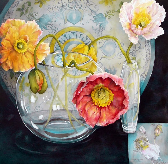 тюльпаны в вазе - панно, букет, тюльпаны, цветы, ваза, акварель, весна - оригинал