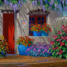 Схема вышивки «дворик в цветах»