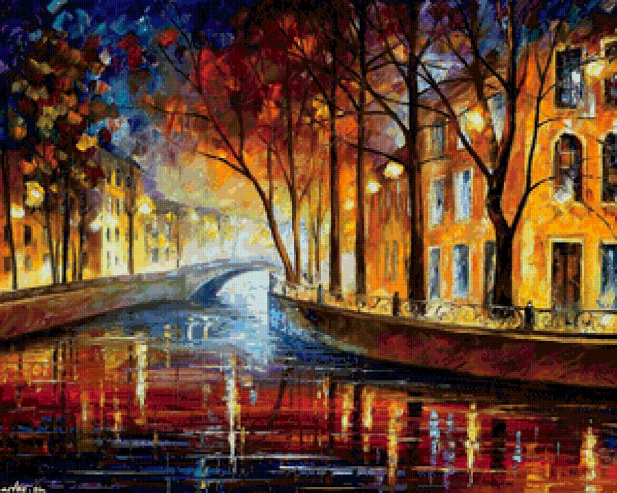 вечер в городе - вечер, река, сумерки, город, мост, фонарь, пейзаж, дома - предпросмотр