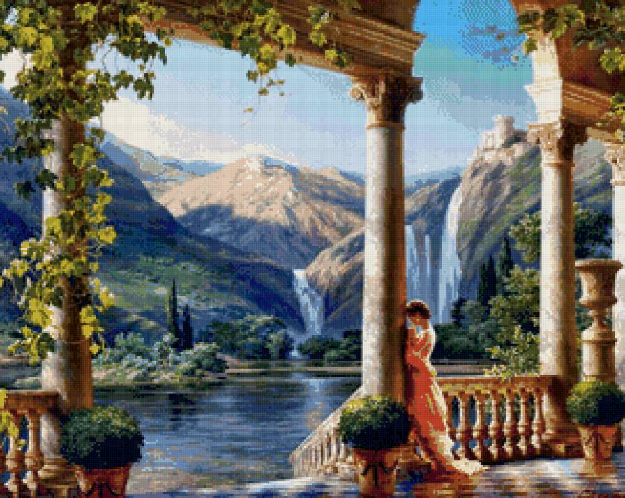 Ожидание - девушка, озеро, пейзаж, горы, природа - предпросмотр