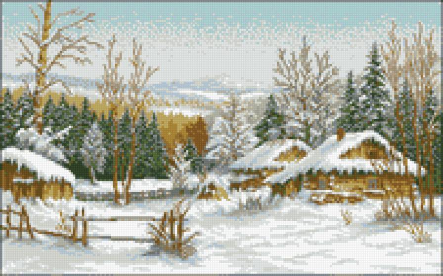 зима - зима, дом, деревня - предпросмотр