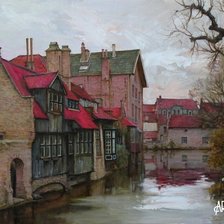 Схема вышивки «Пейзаж с красными крышами»