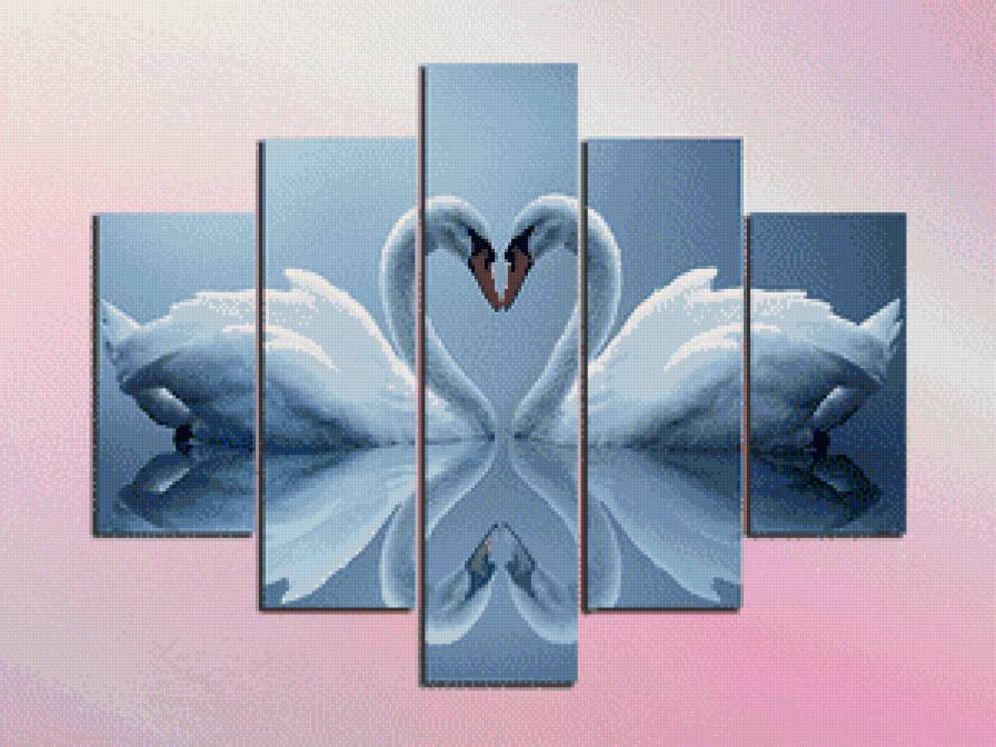 полиптих- лебеди - полиптих, птицы, пара, лебеди - предпросмотр