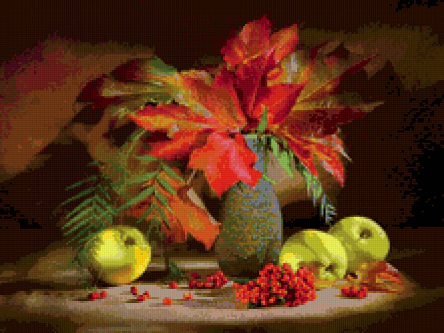 осенний натюрморт - букет, фрукты, ваза - предпросмотр