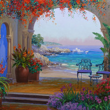 Схема вышивки «вид на море через арку»