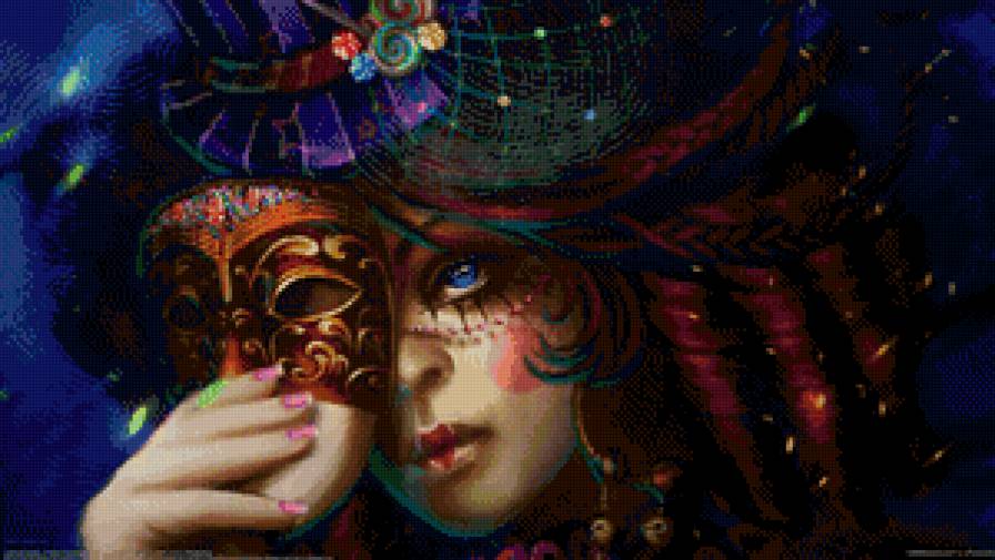 маска - живопись, фентези, маска, венеция, маскарад, девушка, картина - предпросмотр