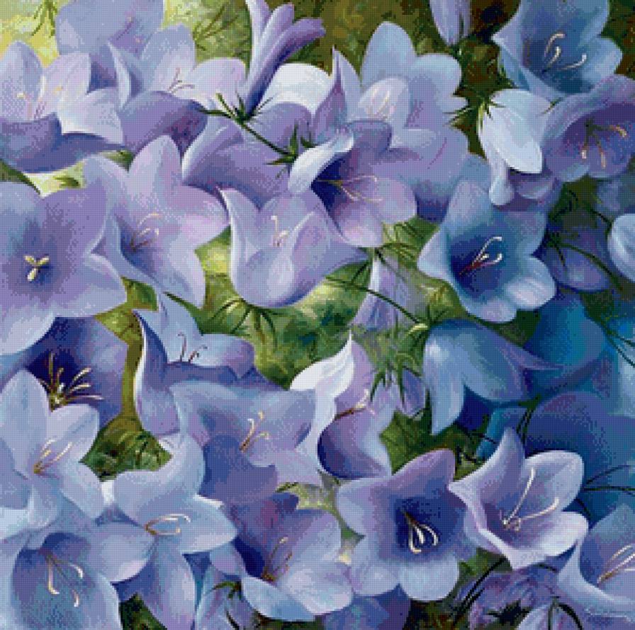 колокольчики - колокольчики, букет, подушка, лето, панно, цветы - предпросмотр