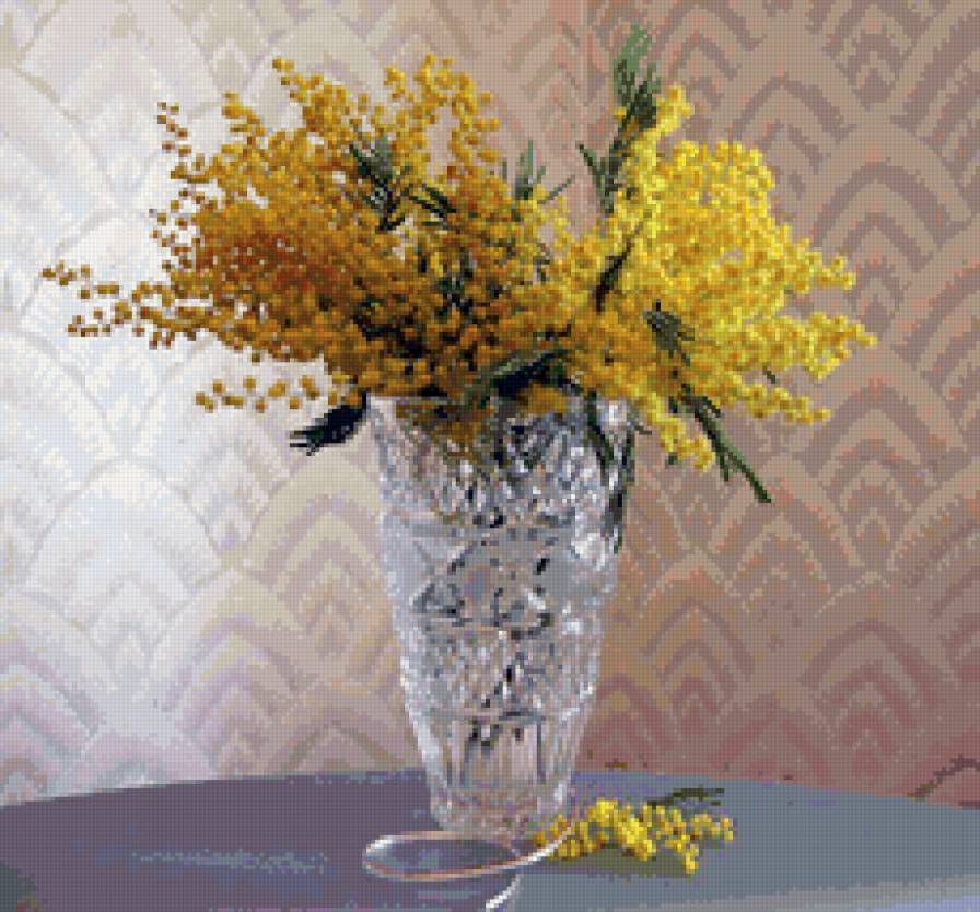 мимоза в вазе - ваза, мимоза - предпросмотр