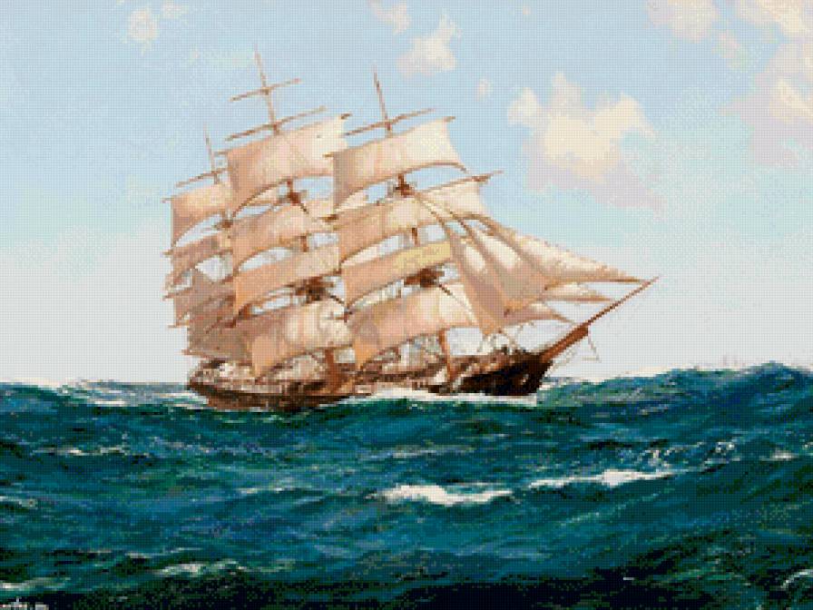 парусник - чайки, парусник, небо, волны, паруса, океан, море - предпросмотр