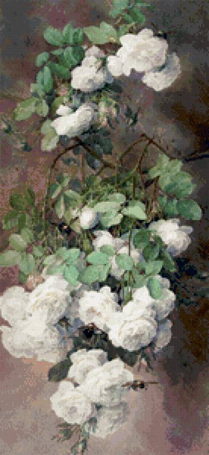 ветка с розами - птица, картина, ветка, цветы, розы. живопись - предпросмотр