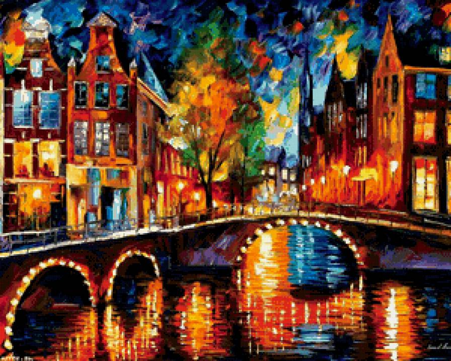 вечерний город - вечер, река, сумерки, мост, город, дома, пейзаж, фонарь - предпросмотр