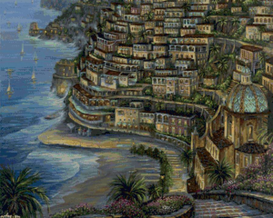 вечер в сан тропе - живопись, море, вечер, франция, пейзаж, юг, сумерки - предпросмотр