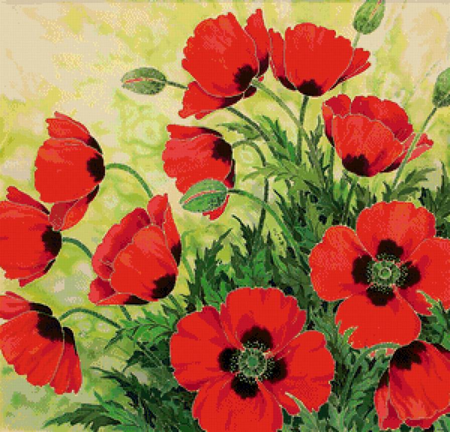 маки - батик, цветы, панно, картина, живопись, букет, маки - предпросмотр