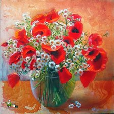 Схема вышивки «маки и ромашки в вазе»