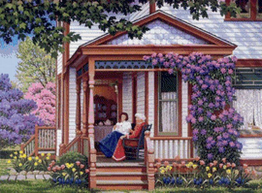 беседа - девушка, пара, дом, родители, люди, лес, лето - предпросмотр