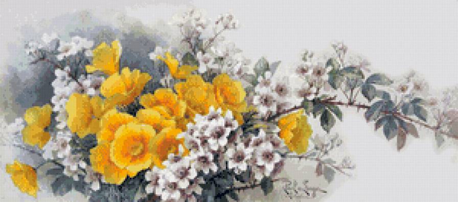 весенние ветки - картина, вишня, цветы, весна, ветка, графика - предпросмотр