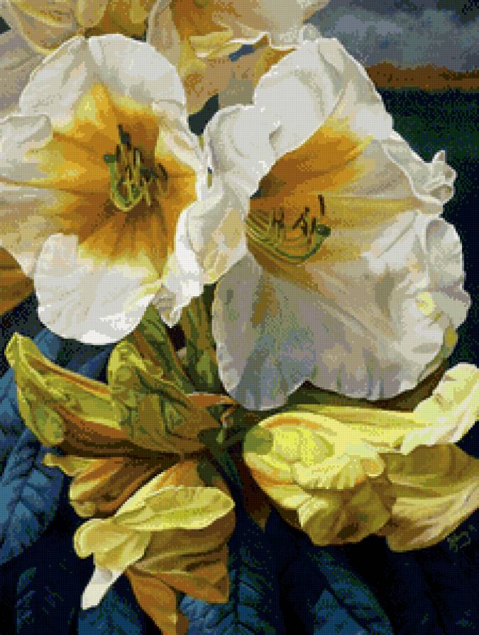 белые цветы - панно, цветы, картина, акварель, живопись - предпросмотр