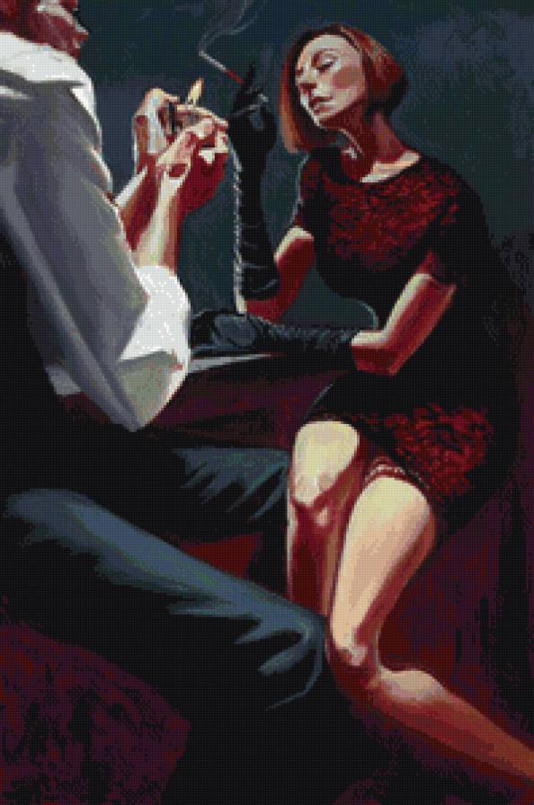 девушка флиртует - огонь, ретро, флирт, кафе, сигарета, девушка, пара - предпросмотр