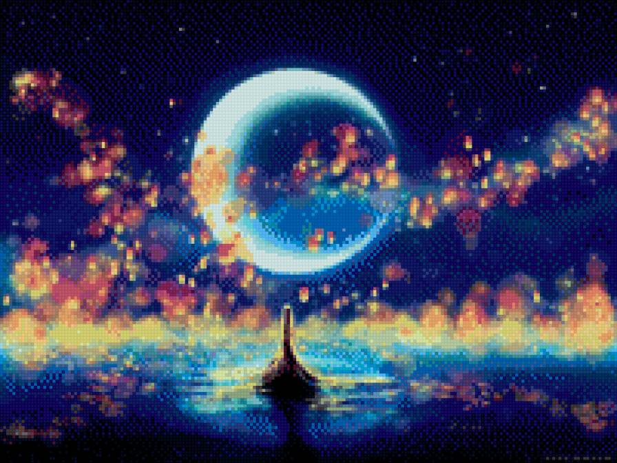 Волшебство - ночь, звезды, волшебство, луна - предпросмотр