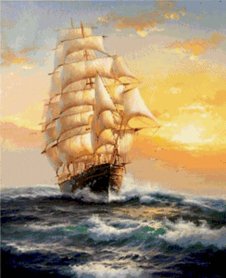 Минаев Сергей. Фрегат - лето, живопись, корабль. парусник, море - предпросмотр