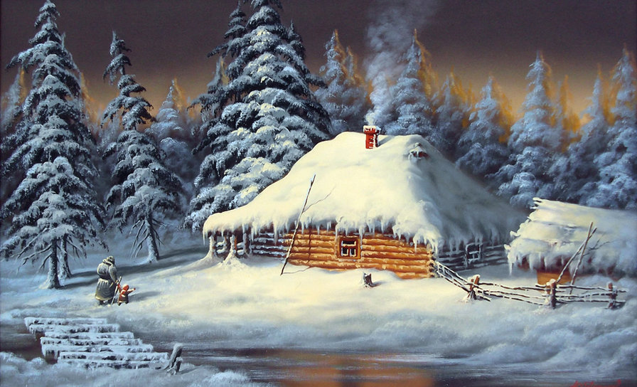 новый год идёт - детство, снег, праздник, вечер, зима, дом, новый год - оригинал